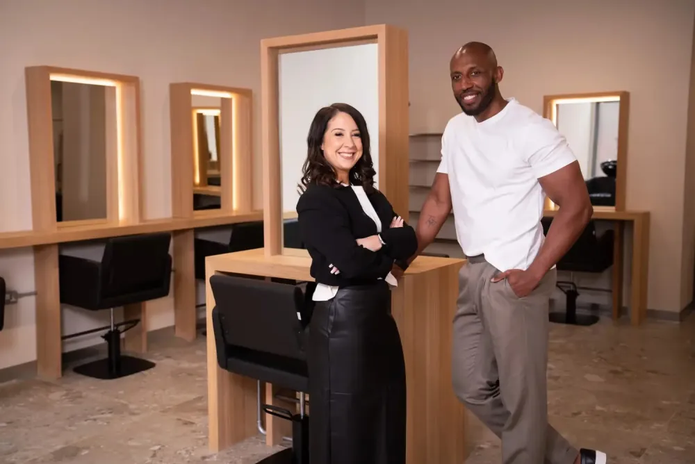 Emma and Niall, founders of The Style Studio, in the studio in Sheffield